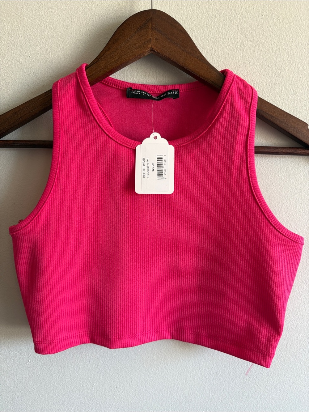 Hot Pink Ribbed Crop Tank Top Racerback Barbiecore‎ Size L NWT